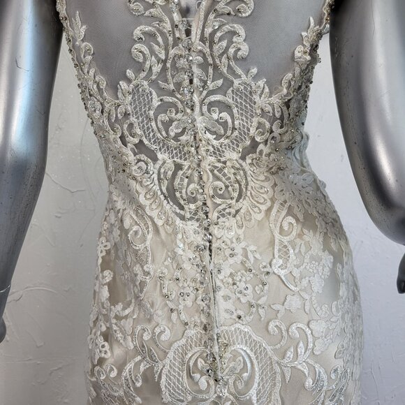 NWT~$2100~LO'ADORO~2/4~IVORY OFF WHITE RHINESTONE DETACHABLE TRAIN WEDDING DRESS - Picture 12 of 16